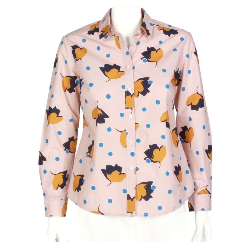 Boden Pink Shirt with Floral and Polka Dot Design